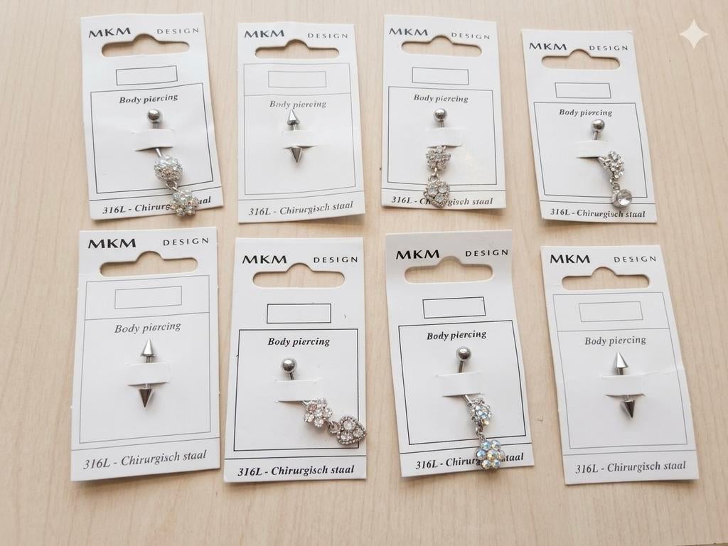 8 stuks Chirurgisch Staal Body Piercings - Nieuw, Navelpiercing, Staal, Nieuw, Ophalen of Verzenden