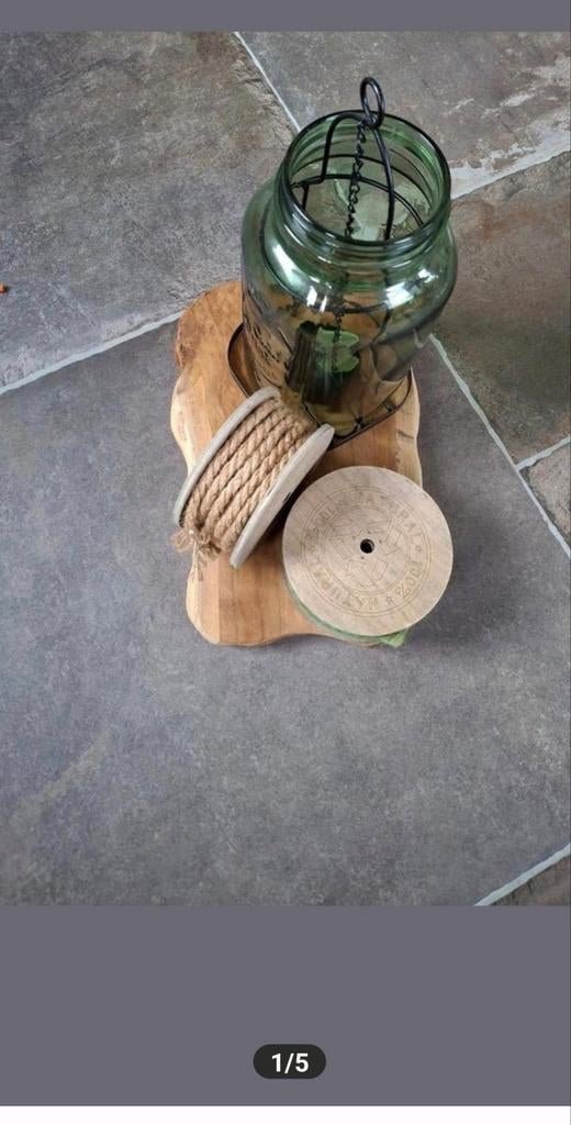 Leuke kandelaar met houten plank, Ophalen of Verzenden, Zo goed als nieuw