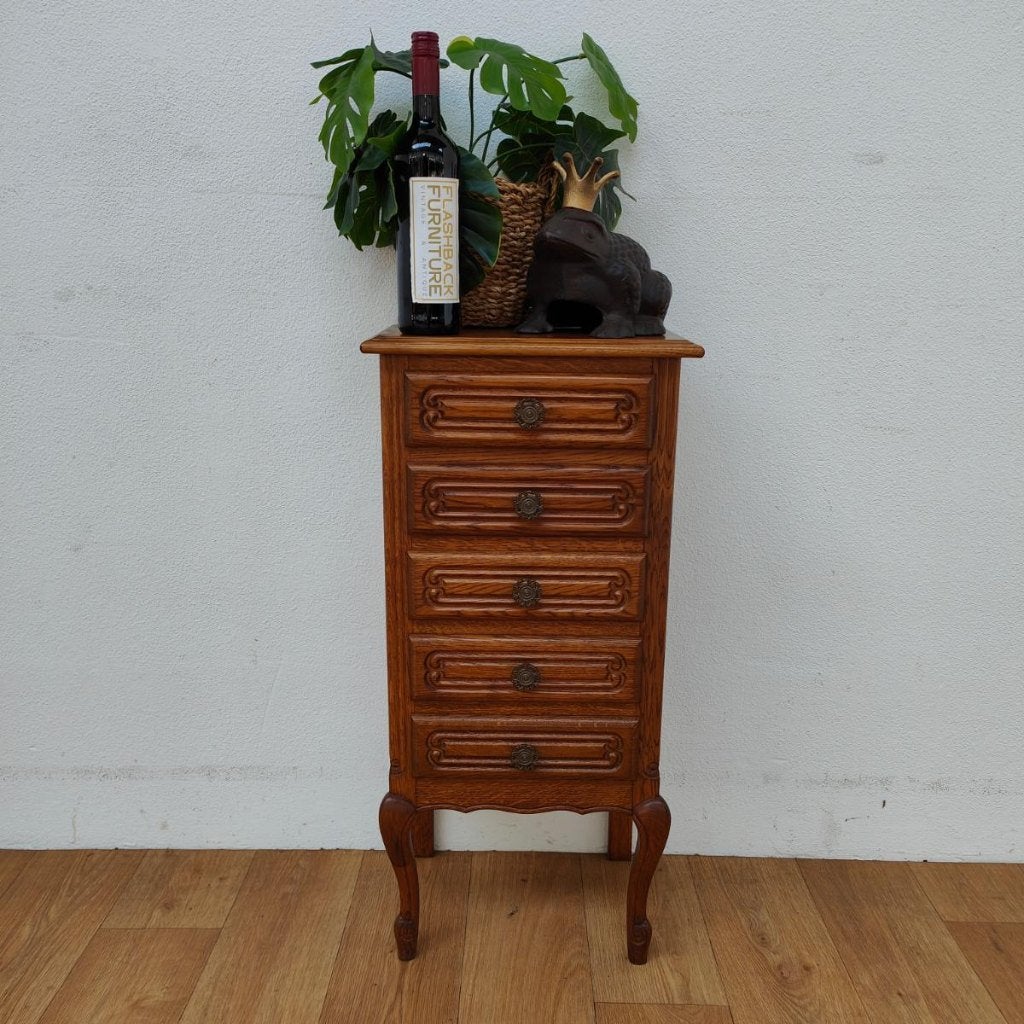 Vintage Queen Ann ladekastje nachtkastje ladekast 309, Huis en Inrichting, Gebruikt, Info@flashbackfurniture.nl, Eikenhout, Flashback Furniture