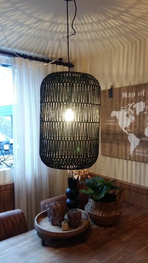 nieuwe aparte zwarte hanglampen, kap van gespannen touw., Huis en Inrichting, Lampen | Hanglampen, Ophalen, Nieuw, E27 (groot)