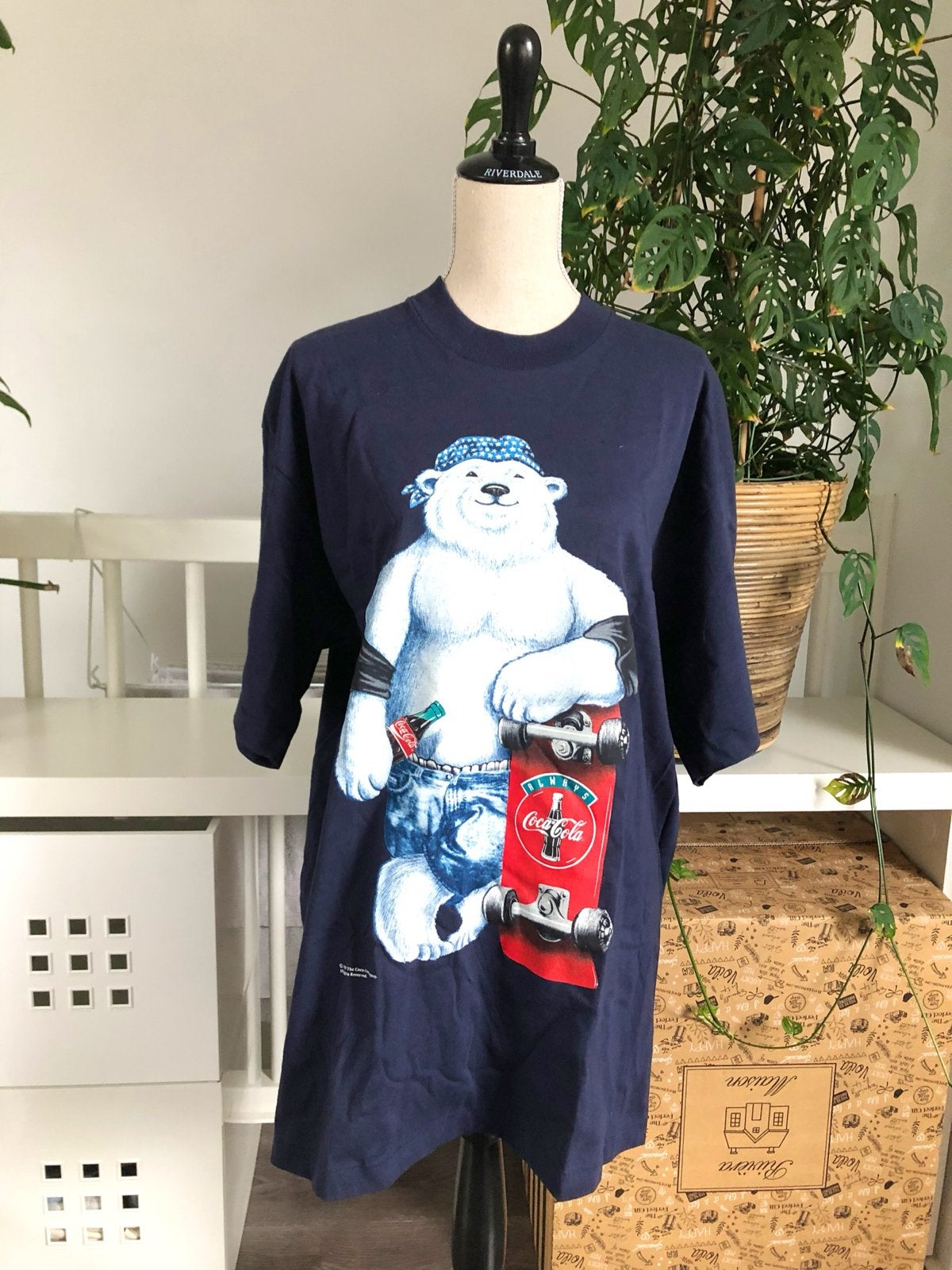 Vintage Coca-Cola IJsbeer Skateboard T-shirt XL, Blauw, Maat 46/48 (XL) of groter, Ophalen of Verzenden, Zo goed als nieuw