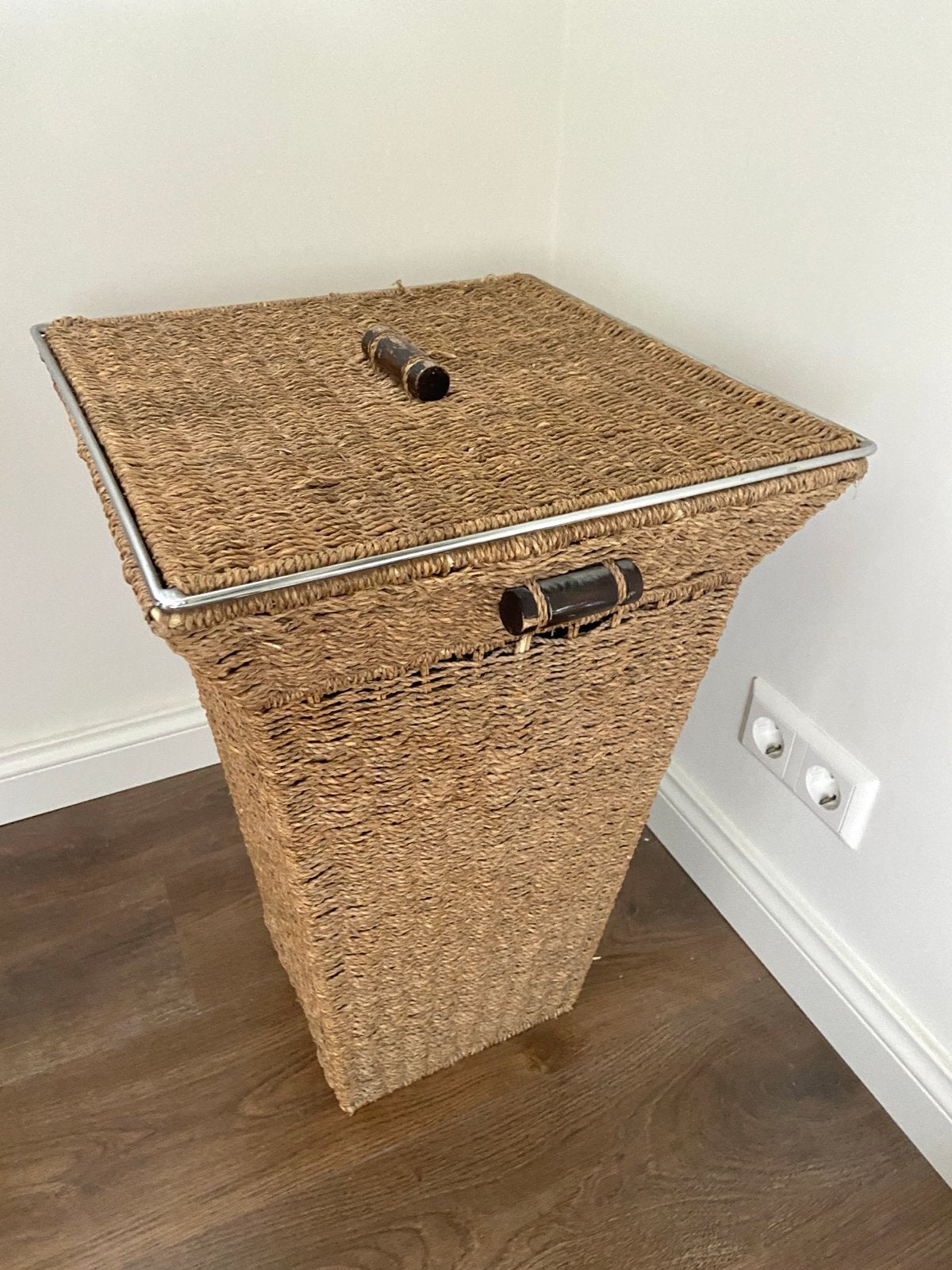 Vintage rieten wasmand met deksel - Opbergmand, Ophalen, Vintage, Gebruikt, Natuurlijk materiaal