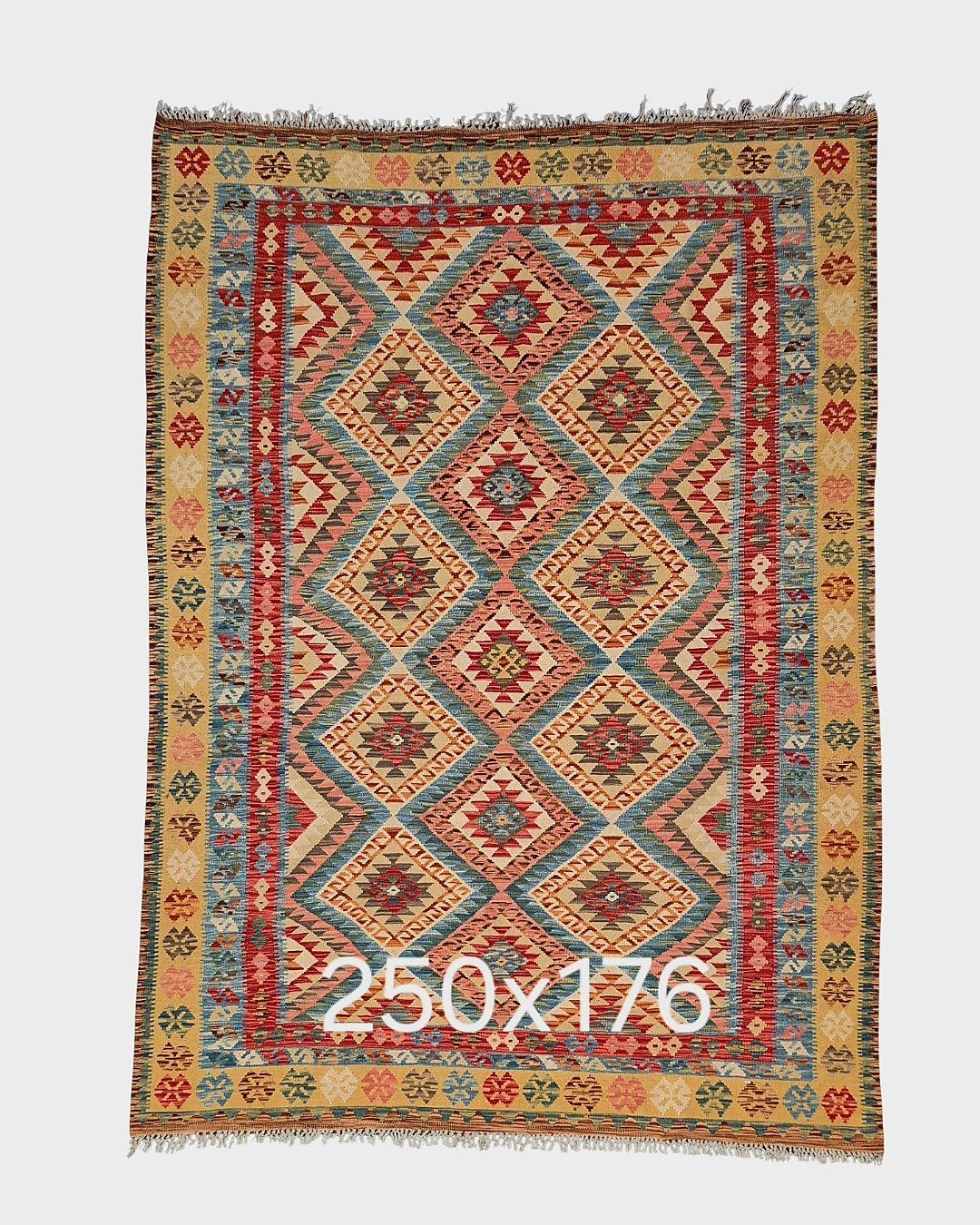 Afgan tribal kelim 250x176 wollen vloerkleed, Geel, 1185VB, Info@rugsandcarpets.nl, De handelmaatschappij