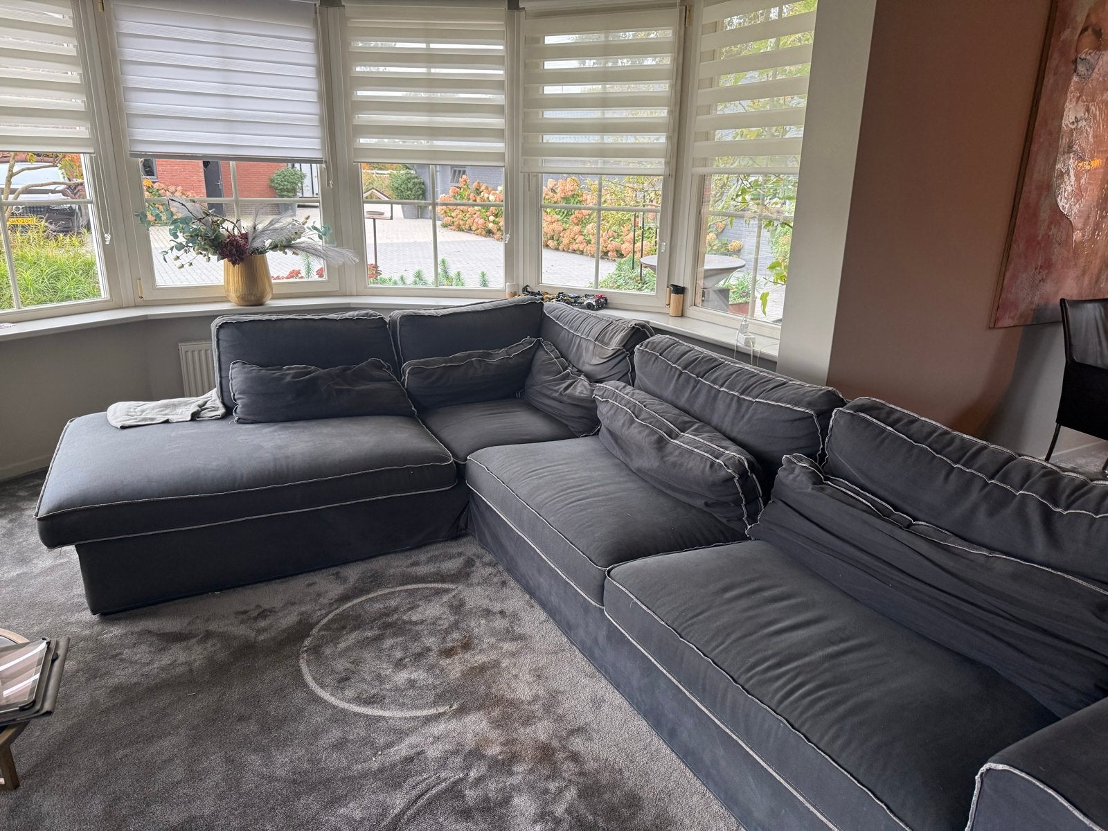 GRATIS Ruime hoekbank met chaise longue - Grijs, Ophalen, Gebruikt, Stof