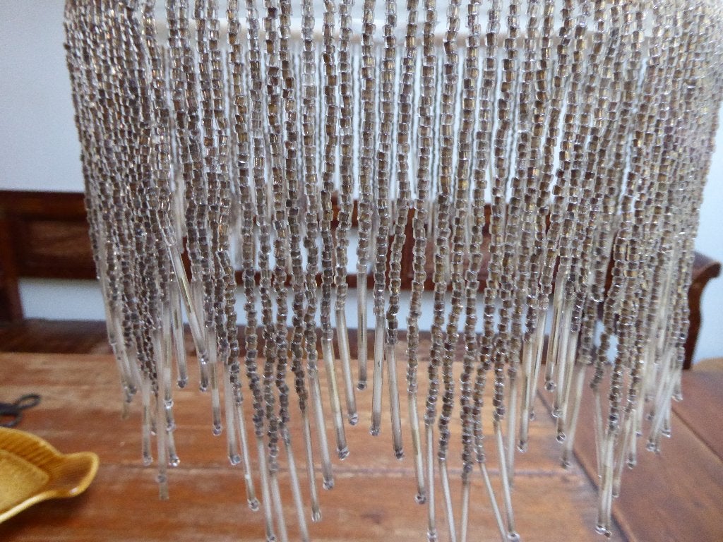 Art deco matglazen lamp met kralenrand, Ophalen of Verzenden