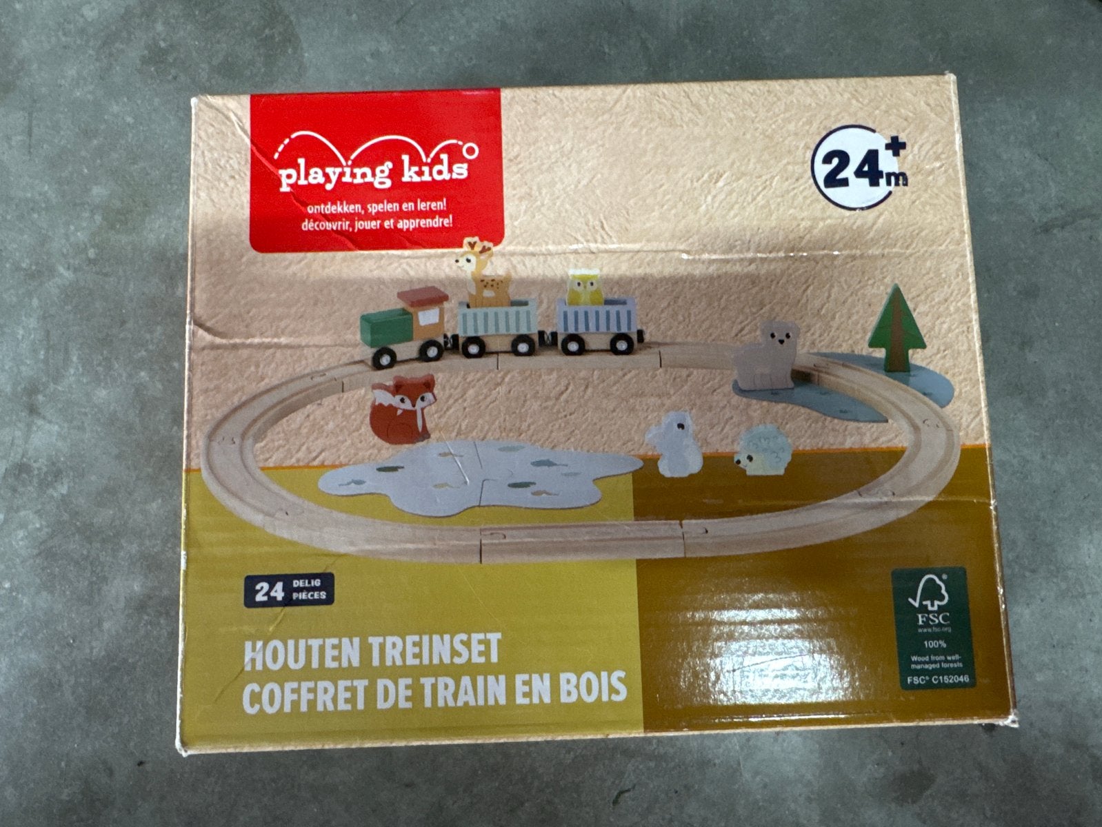 Houten Treinset 24-delig - Playing Kids, Ophalen of Verzenden, Zo goed als nieuw, Overige merken
