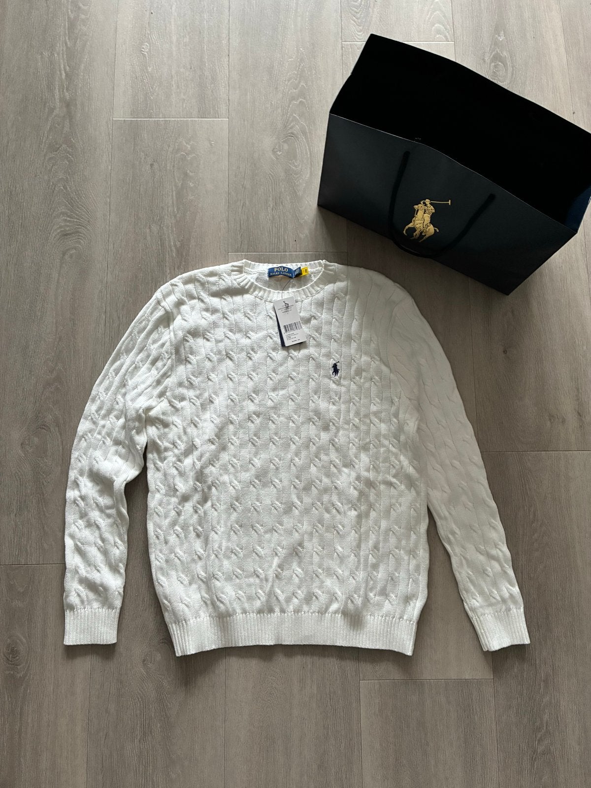 Nieuwe Polo Ralph Lauren kabeltrui - Wit - Maat L, Ophalen of Verzenden, Nieuw, Maat 52/54 (L), Wit