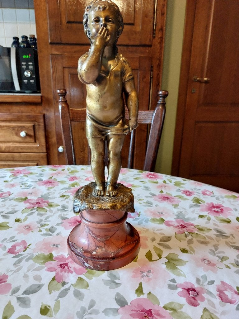 Bronzen meisje op sokkel, Ophalen of Verzenden, Brons