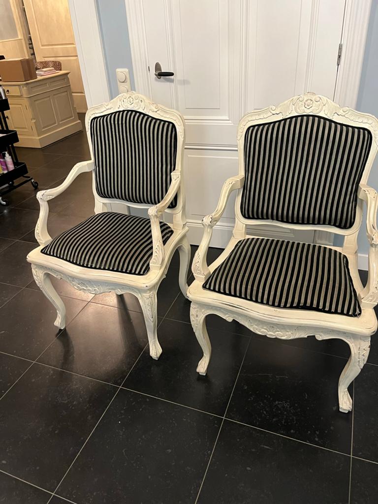 Set van 2 Barok Fauteuils - Crème met Zwart/Wit Streep, Ophalen