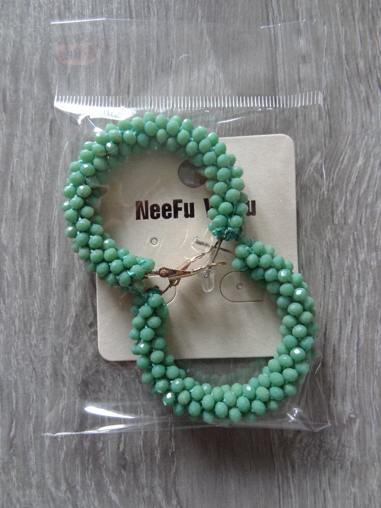 NIEUW! Oorbellen Met Glaskralen Zeegroen >Snelle Verzending!, Sieraden, Tassen en Uiterlijk, Oorbellen, Hangers, Blauw, Nieuw
