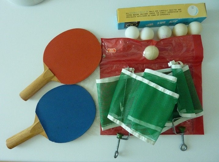 spel tafeltennis set ballen net batjes Double Circle ballen, Sport en Fitness, Tafeltennis, Ophalen, Net, Batje(s) of Balletje(s)