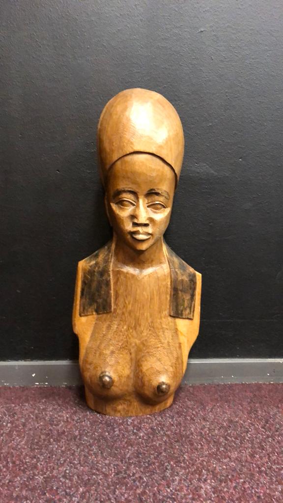 Afrikaanse vrouw, Antiek en Kunst, Buste, Handgemaakt, Hout, Bruin
