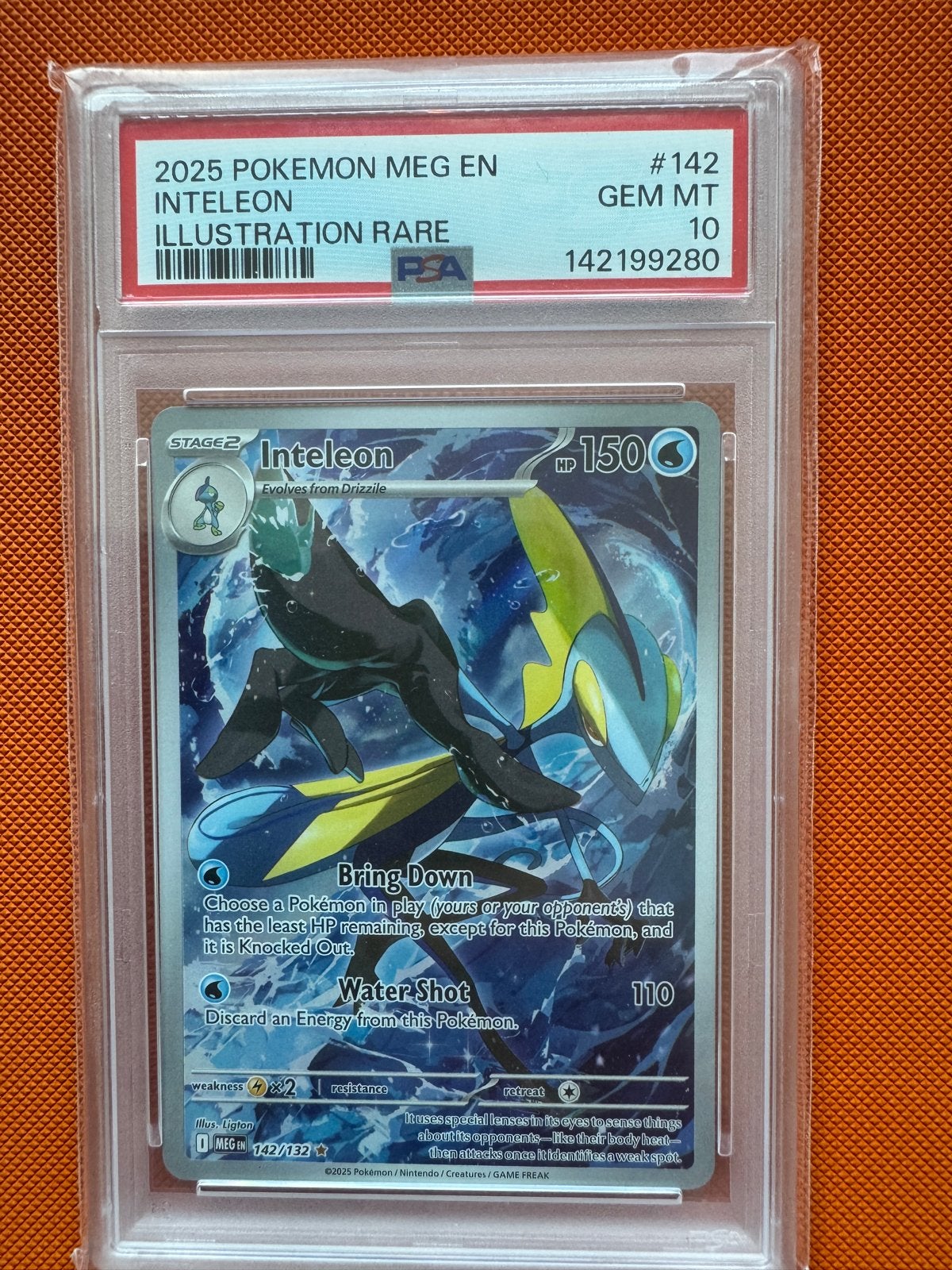 Inteleon 2025 Pokemon Meg en PSA 10 GEM MT, Ophalen of Verzenden, Nieuw, Losse kaart