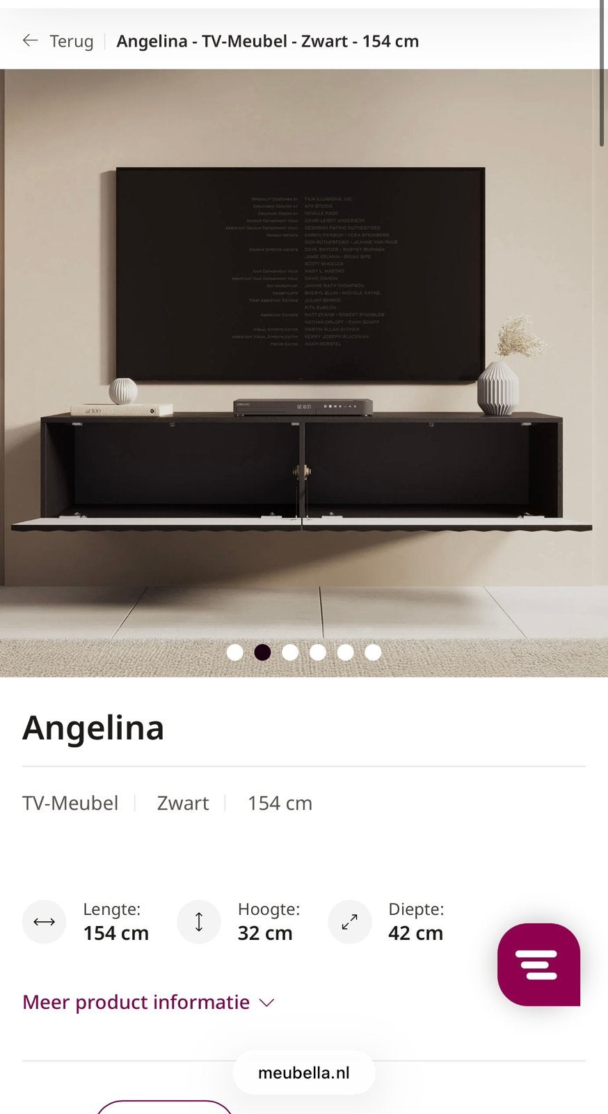 Meubella TV-wandmeubel -  Angelina, Ophalen, 150 tot 200 cm, Zo goed als nieuw, Met deur(en)