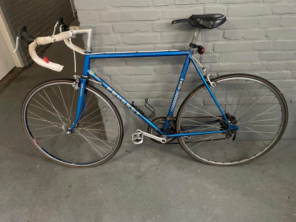 Vintage Peugeot blauwe heren racefiets 56 cm frame, Fietsen en Brommers, Fietsen | Racefietsen, Overige merken, 28 inch, Gebruikt