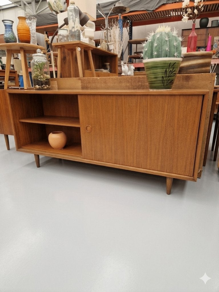 Vintage dressoir met grote schuifdeur en open kast, 160cm, Ophalen, ., 150 tot 200 cm, .