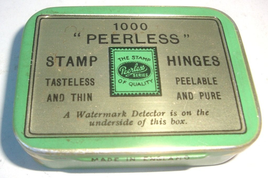 Blikje 5,9 x 4,3 x 1,3 cm "Peerless" Stamp Hinges 1000 stuks, Ophalen of Verzenden