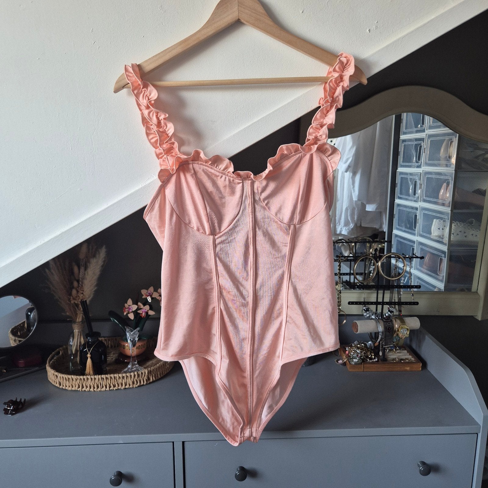 Cider perzikroze bodysuit / romper met ruches – Maat XL, Maat 46/48 (XL) of groter, Nieuw, Ophalen of Verzenden, Roze