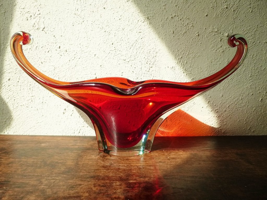 Murano Venetiaans kristal glas schaal vintage Sommerso, Ophalen of Verzenden