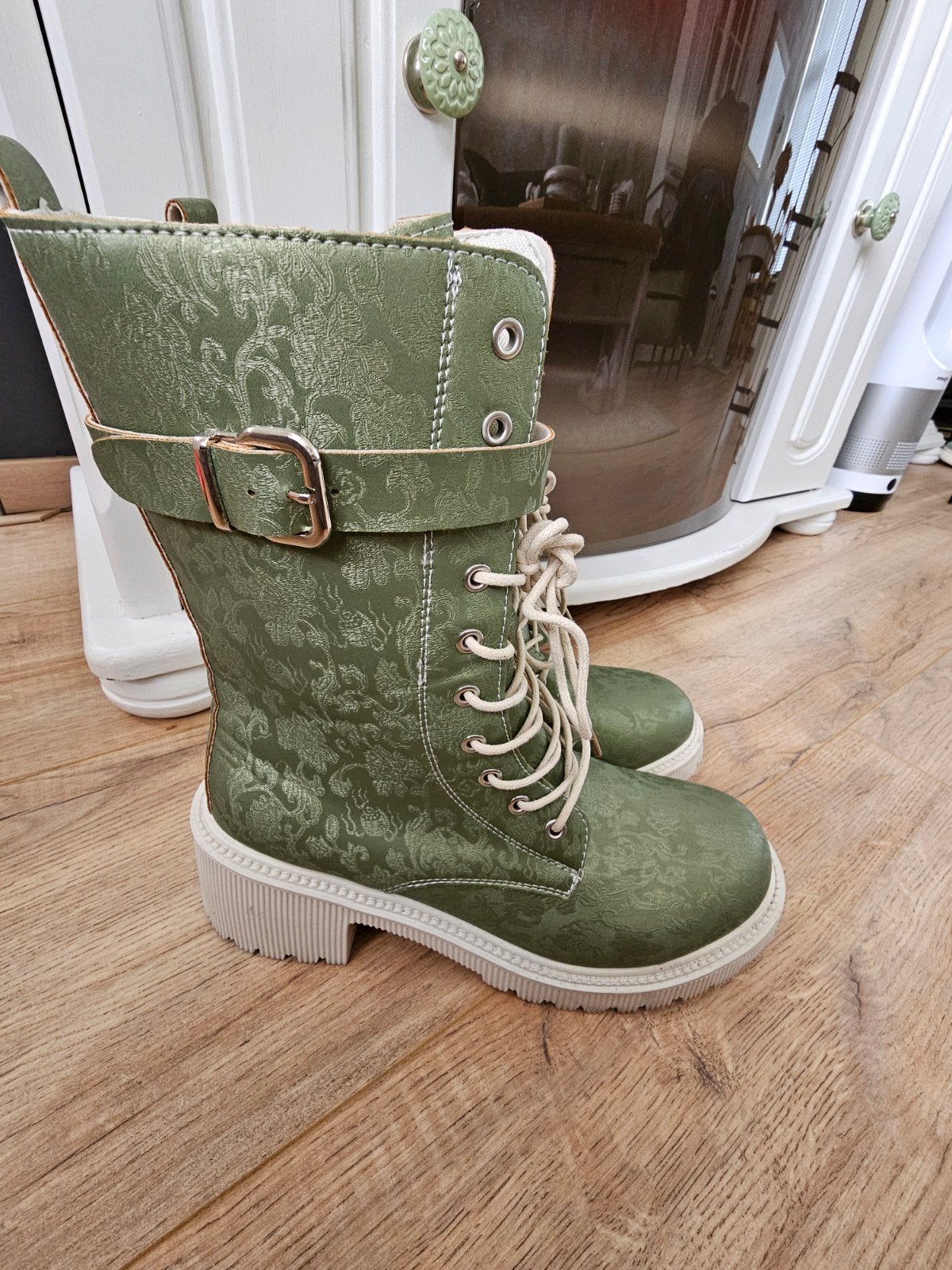 Prachtige Zgan Groene Enkellaarsjes 41/42 incl.verz €35,-, Verzenden, Zo goed als nieuw, Groen