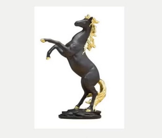 Prachtig beeldje steigerend paard zwart gouden haar (30cm), Ophalen of Verzenden, Nieuw, Dier