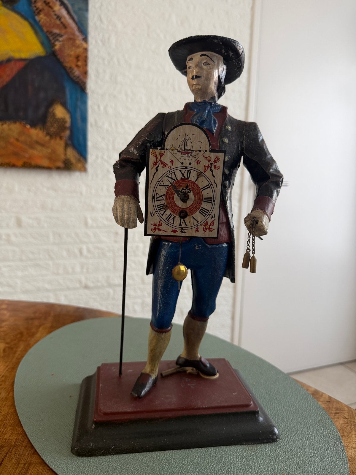 Antieke Klokkenman met Wandelstok, Antiek en Kunst, Ophalen of Verzenden