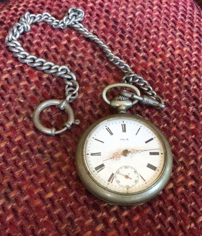 Antieke Zakhorloge aan Ketting - Zilver?, Ophalen of Verzenden, Staal, Overige merken, Met ketting