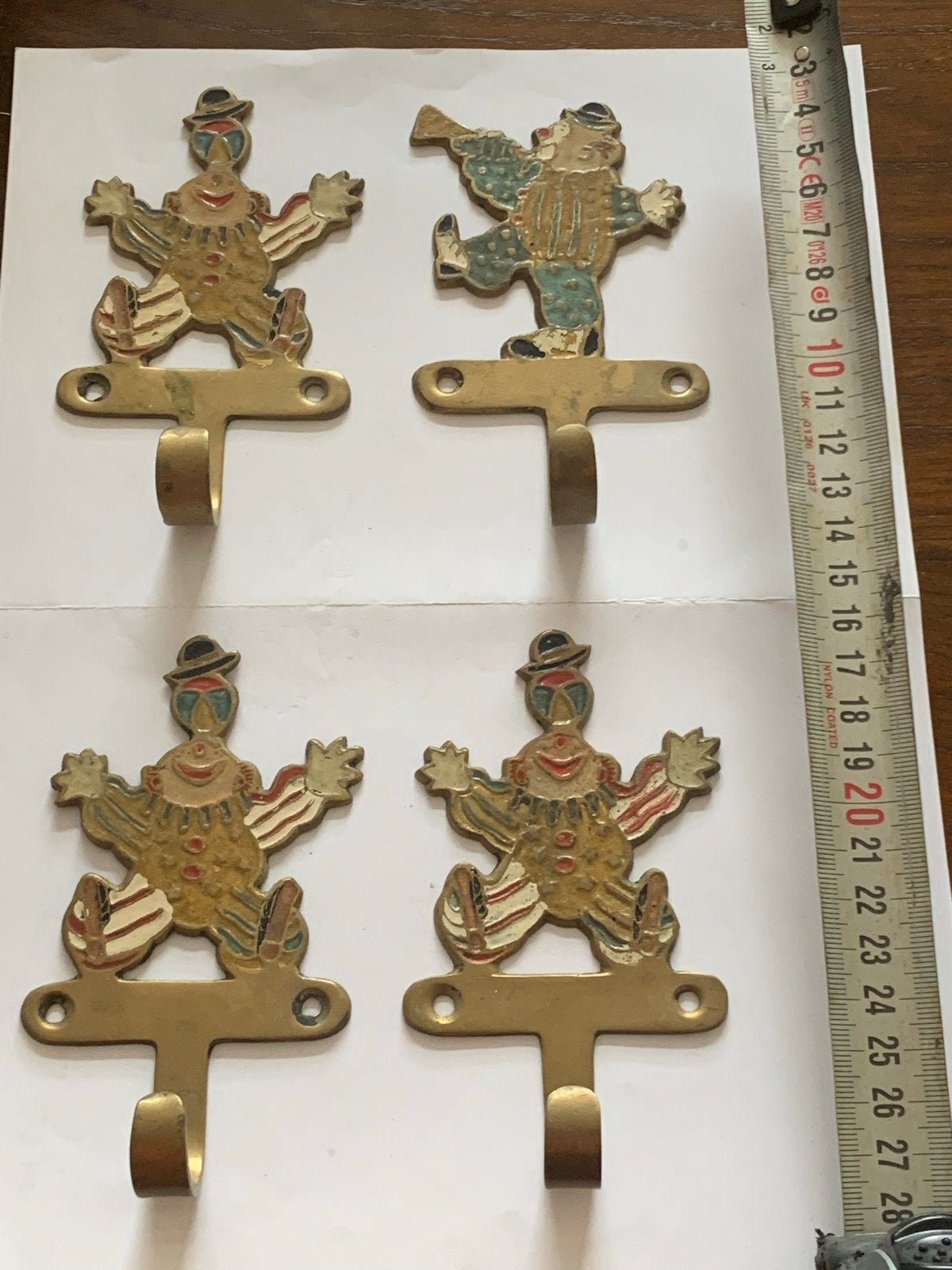 Set van 4 vintage koperen clown kapstokhaken, Ophalen