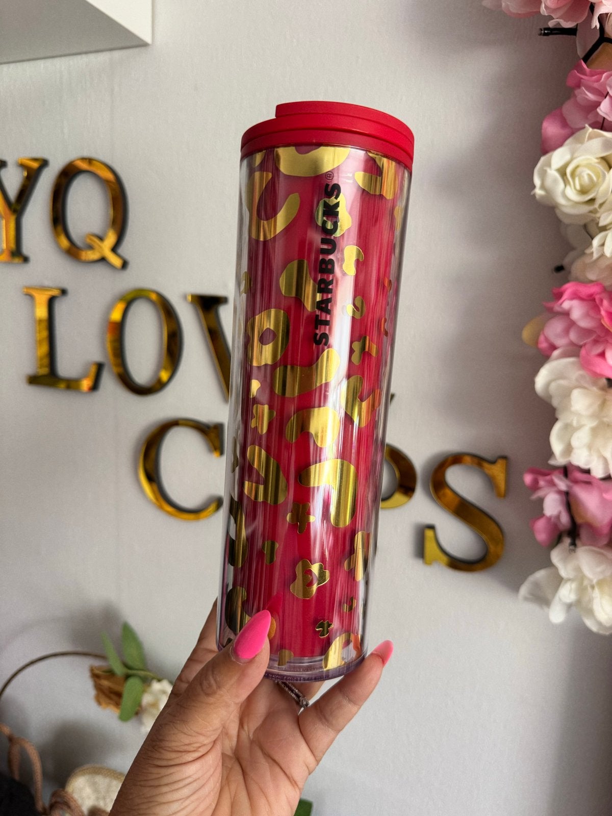 Starbucks drinkbeker rood met goud luipaardprint, Overige typen, Kunststof, Nieuw, Ophalen of Verzenden