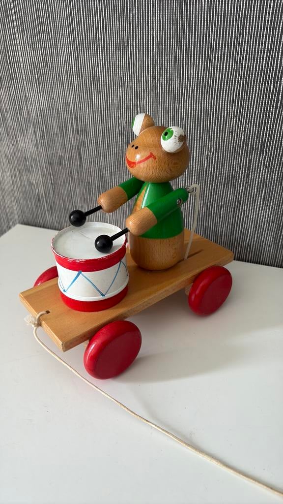 Superleuk dit houten trekwagentje kikker!, Ophalen of Verzenden, Zo goed als nieuw