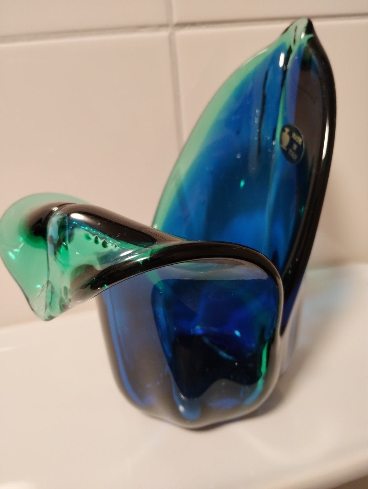 Jaren tachtig Murano kristallen kaars waxinelicht houder, Ophalen of Verzenden, Groen, Glas, Kaars