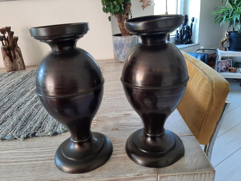 Set van 2 bronzen vazen/kandelaars, vintage decoratie, Antiek en Kunst, Ophalen of Verzenden