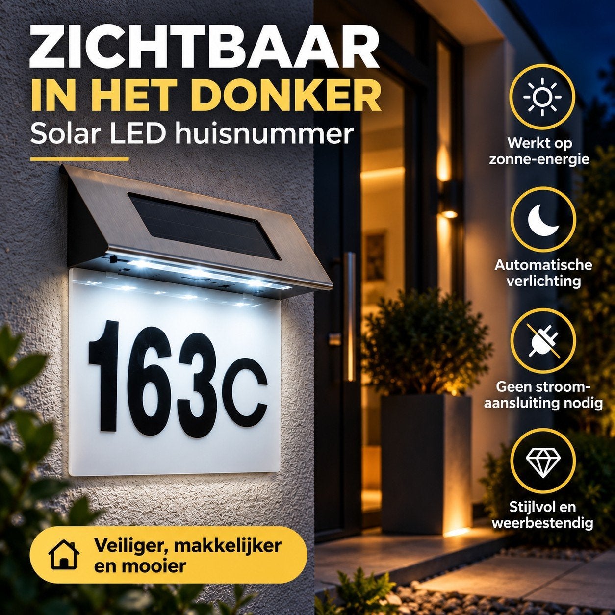 Solar LED Huisnummer – Verlichting op Zonne-energie, Zonne-energie, Minder dan 50 watt, Nieuw, Ophalen of Verzenden