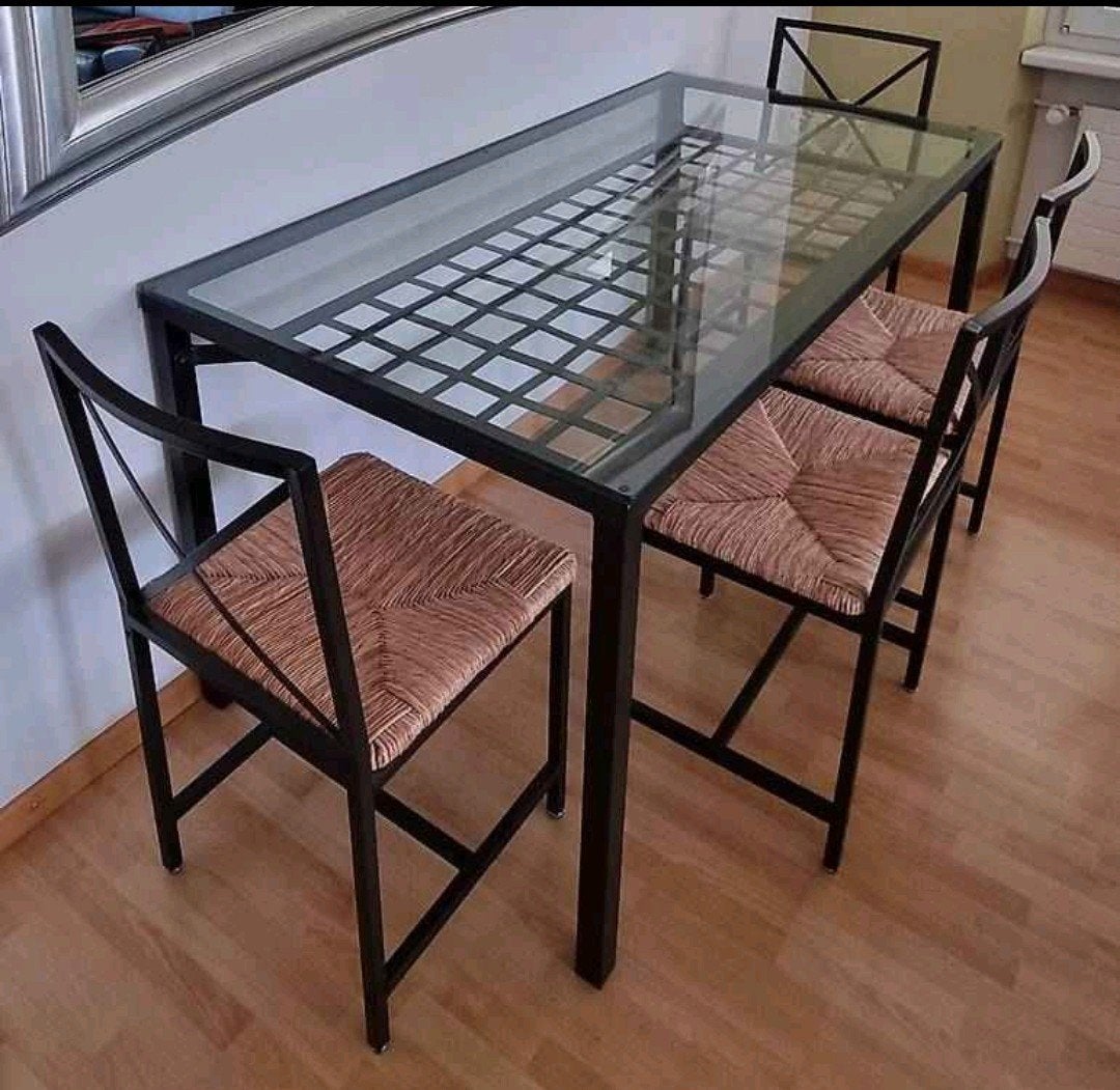 Ikea Gränas eettafel met glazen blad en metalen onderstel, Huis en Inrichting, Tafels | Eettafels, Ophalen, Gebruikt, 100 tot 150 cm