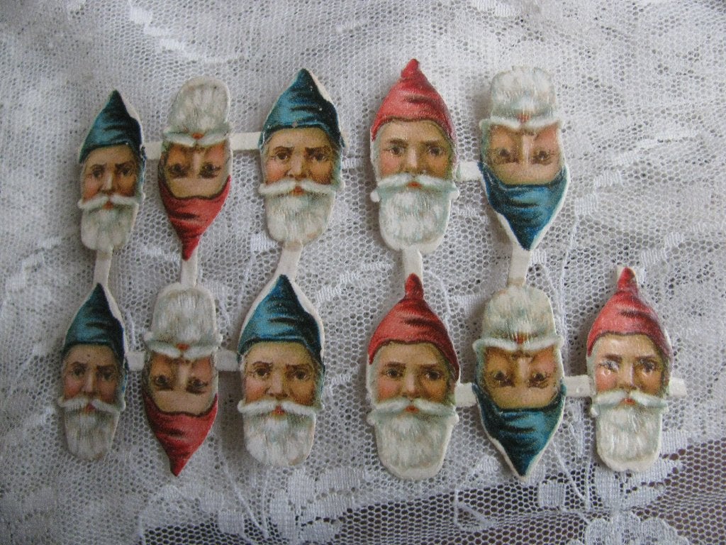 11 Oude Poesieplaatjes - Kerstman / Kabouter Hoofd, Verzenden