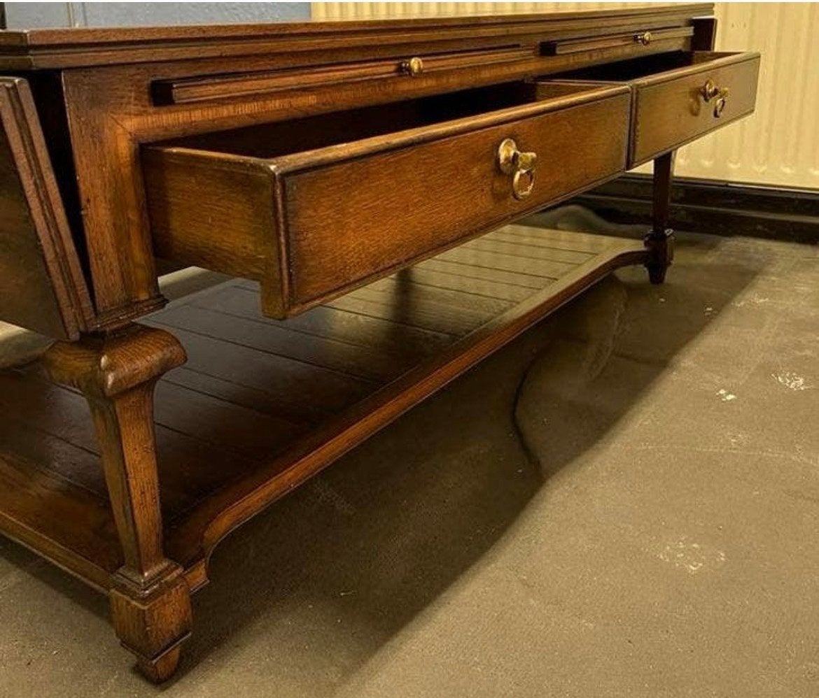 RAC  eikenhouten salontafel met lades en uitschuifbladen, Antiek en Kunst, Ophalen