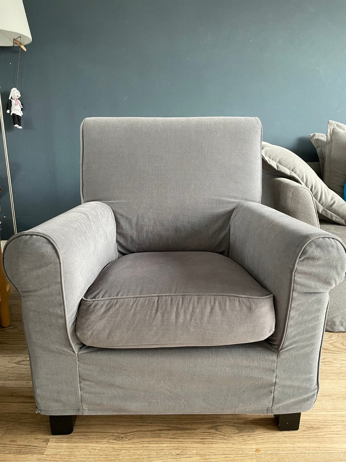 Comfortabele grijze fauteuil met afneembare hoes, Huis en Inrichting, Fauteuils, Ophalen, Gebruikt, 75 tot 100 cm, Stof