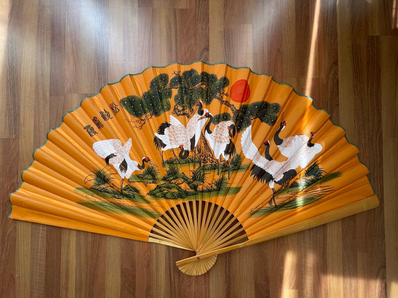 Grote Chinese waaier met bamboe latjes - Wanddecoratie, Ophalen, Gebruikt, Oosters, Hout
