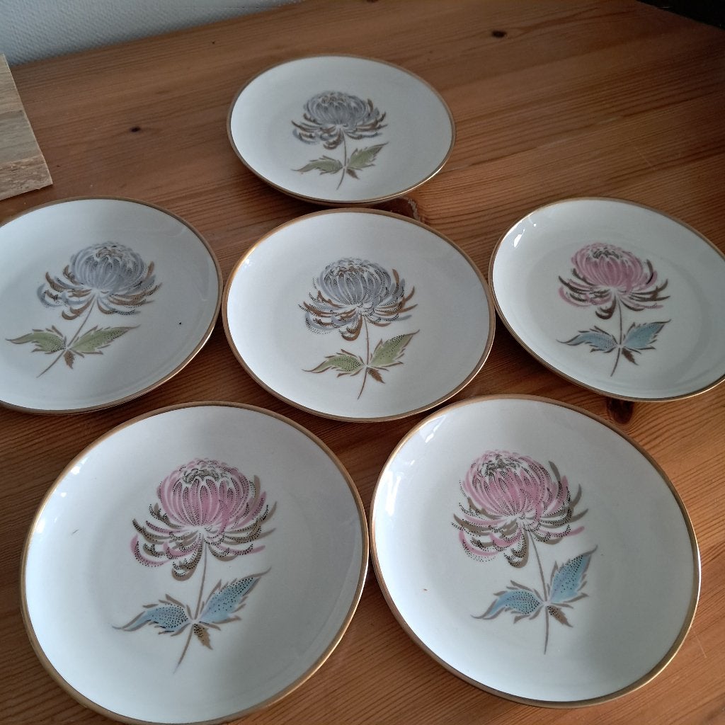 6 Petit Four bordjes/kleine cake bordjes vintage jaren 50/60, Ophalen of Verzenden