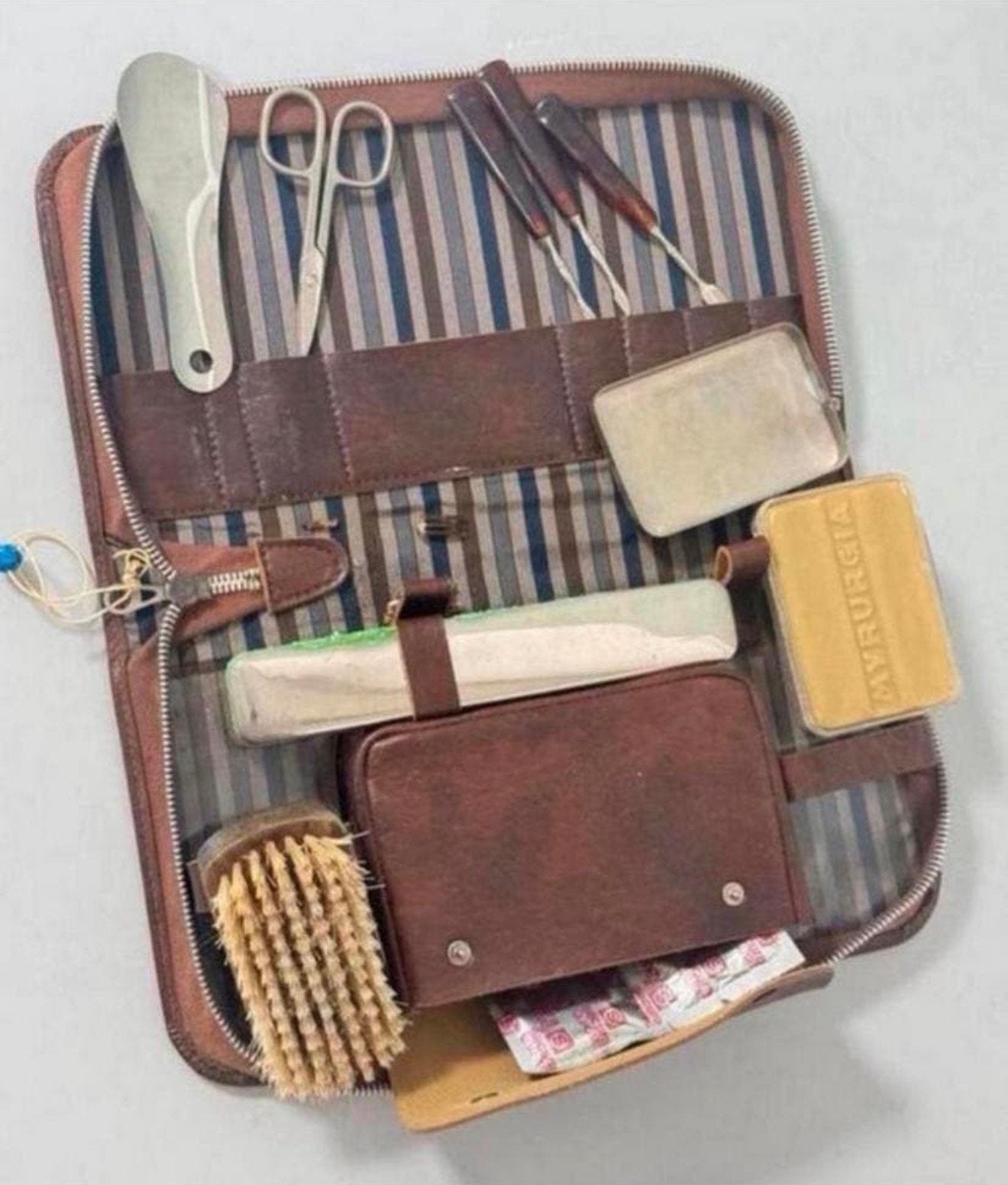 1960 vintage Reis-verzorgings set tas leder mannen lederen, Ophalen of Verzenden