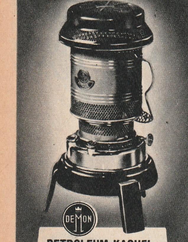 Retro reclame 1951 Demon petroleum kachel ook koken, Verzenden, Overige typen