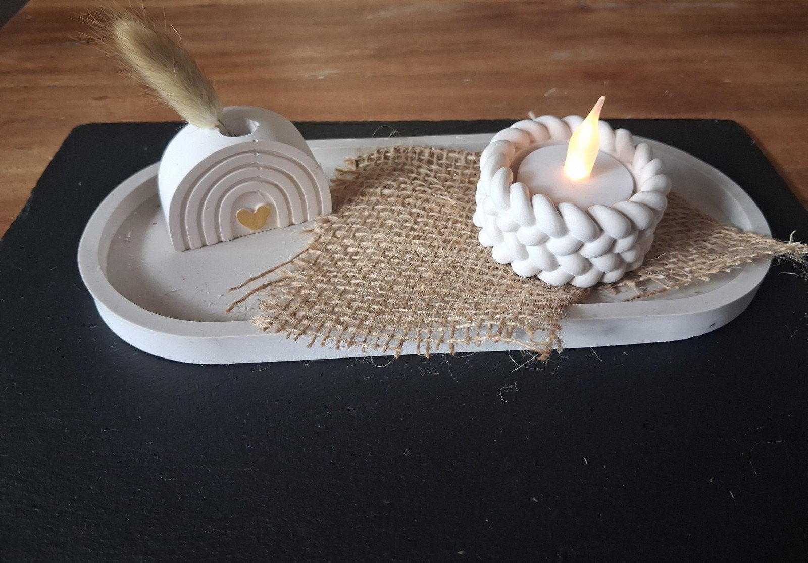 Decoratieve set: dienblad, vaasje & waxinelichthoude, Ophalen, Wit, Waxinelichthouder, Nieuw