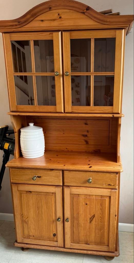 Houten buffetkast met vitrine en lades, Ophalen, Gebruikt, 25 tot 50 cm, 150 tot 200 cm