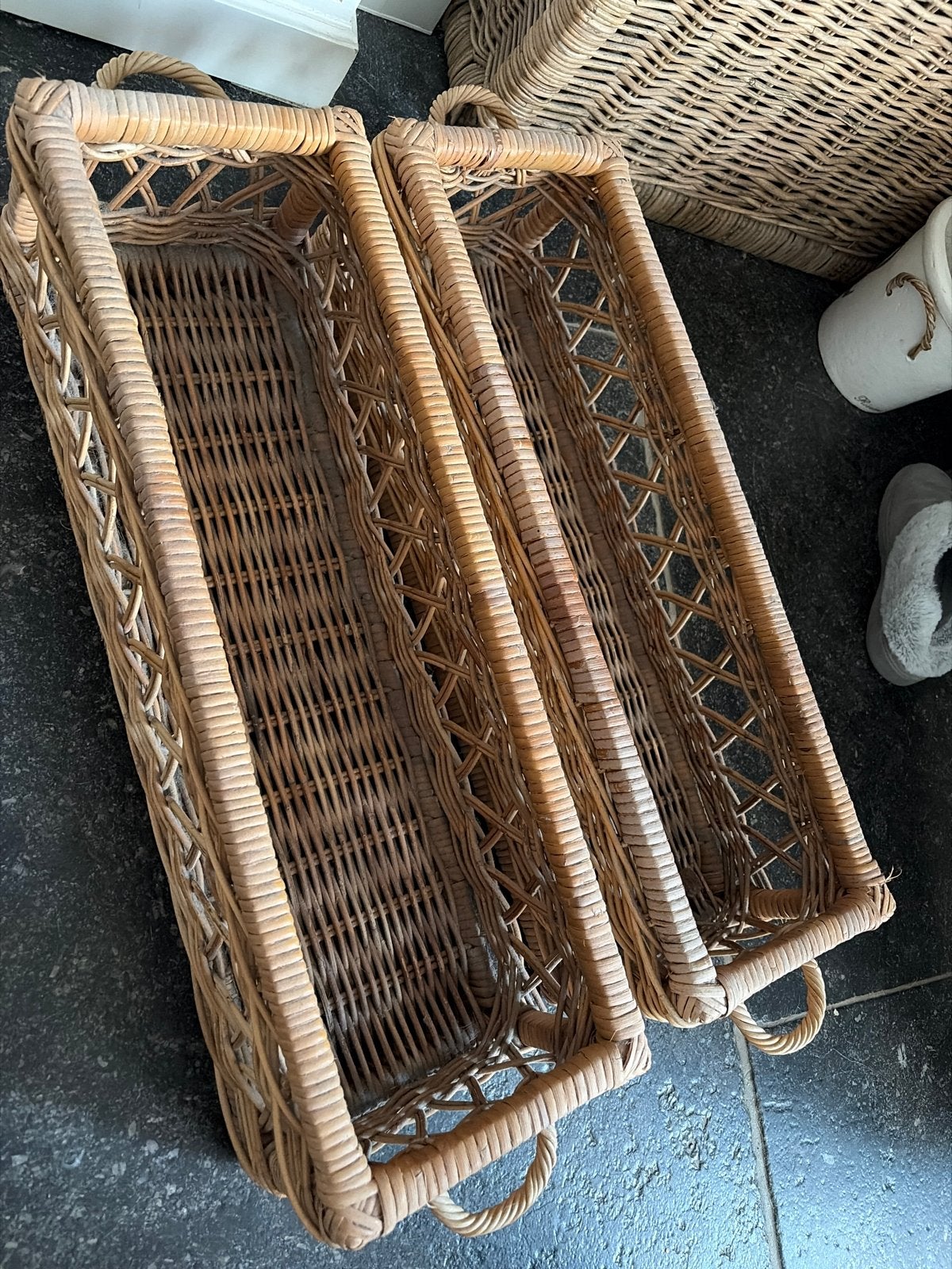 Riviera Maison rotan manden set - 2 stuks, Ophalen of Verzenden, Gebruikt, Overige materialen, 50 tot 100 cm