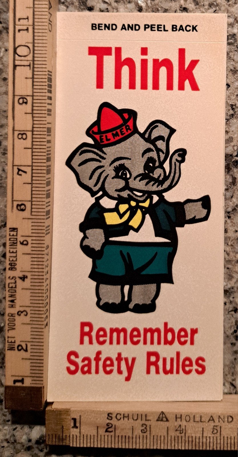 Vintage sticker strip olifant Think remember safety rules, Ophalen of Verzenden, Zo goed als nieuw, Overige typen