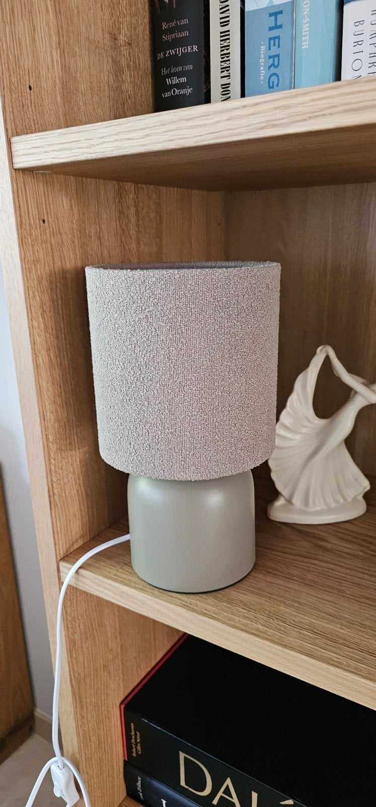 Leuk tafellampje met stoffen kap - Beige, Ophalen, Textiel, Grijs, Met stekker