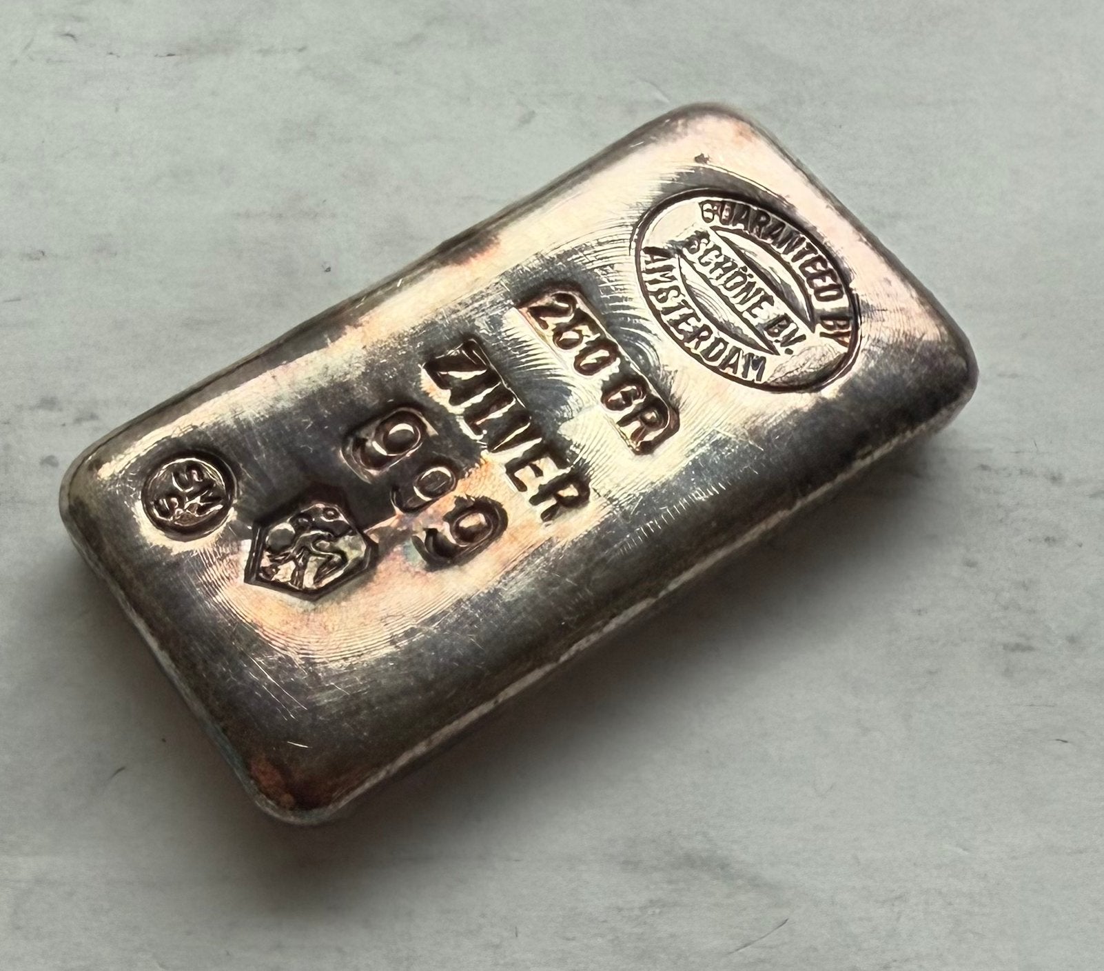 250 gram Schone BV - Amsterdam / Garanteed / 999 zilver, Postzegels en Munten, Ophalen of Verzenden, Zilver