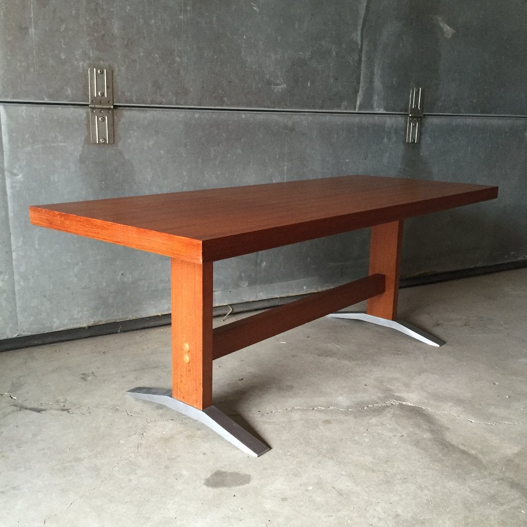 Deens design teak en aluminium salontafel jaren 50 60 (2), Ophalen, Scandinavisch design, Gebruikt, Aluminium