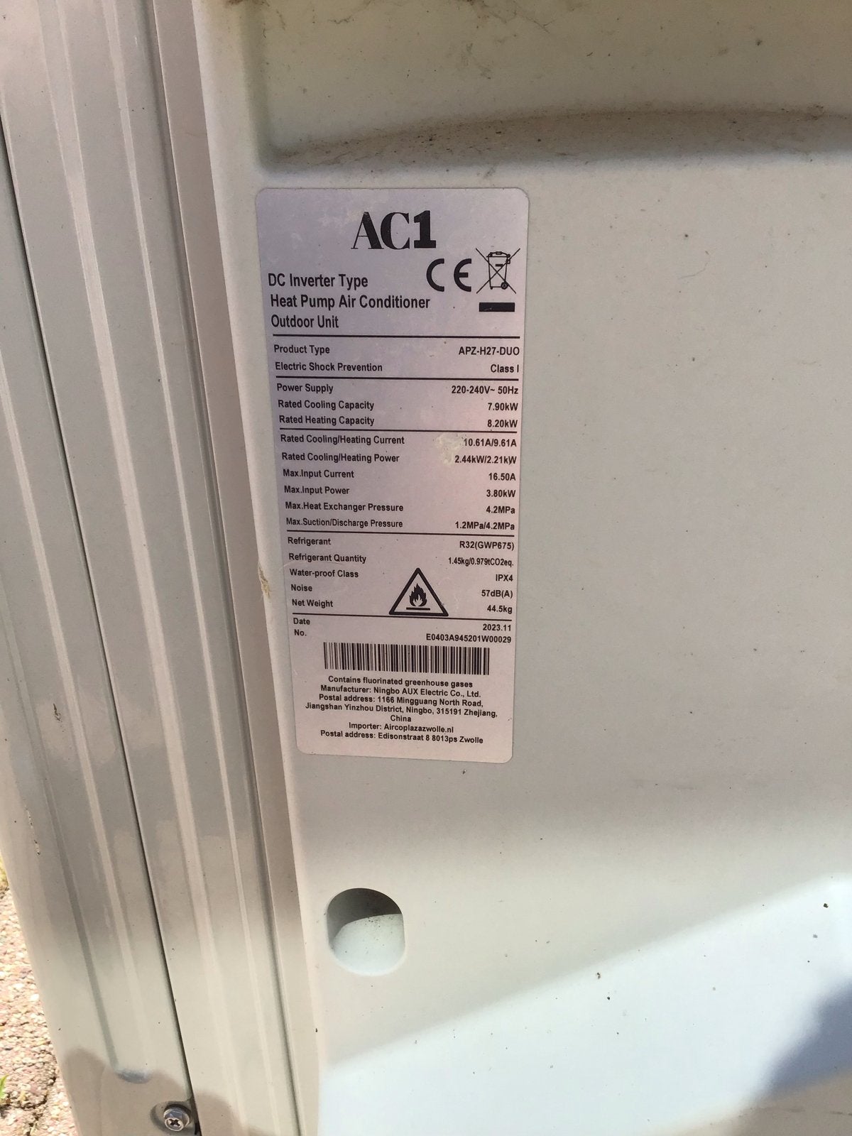 AC1 APZ H27-DUO 8kW Triple Buitendeel voor 3 Binnendelen, Ophalen, Koelen en Ontvochtigen, Timer, 3 snelheden of meer