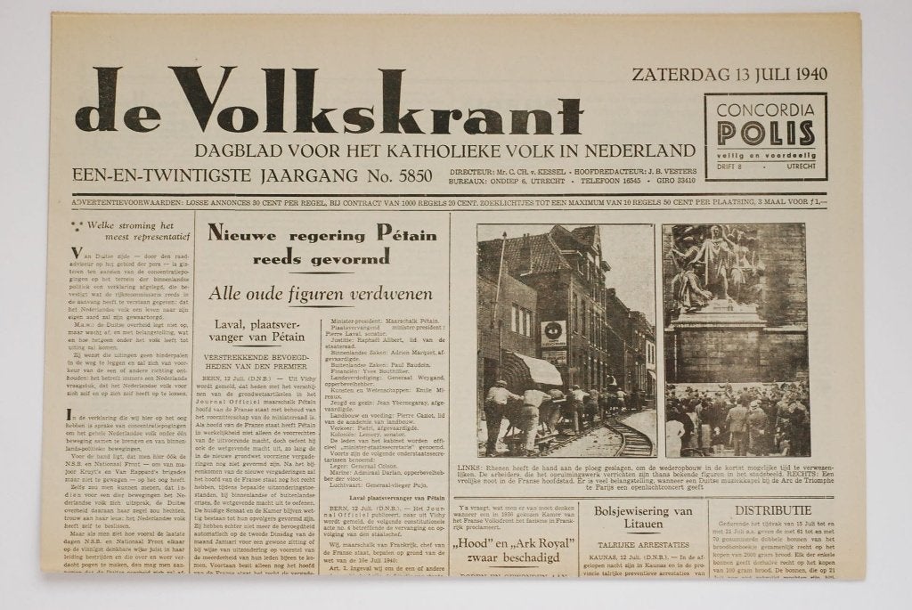 13 juli 1940 De Volkskrant Herdruk krant Tweede Wereldoorlog